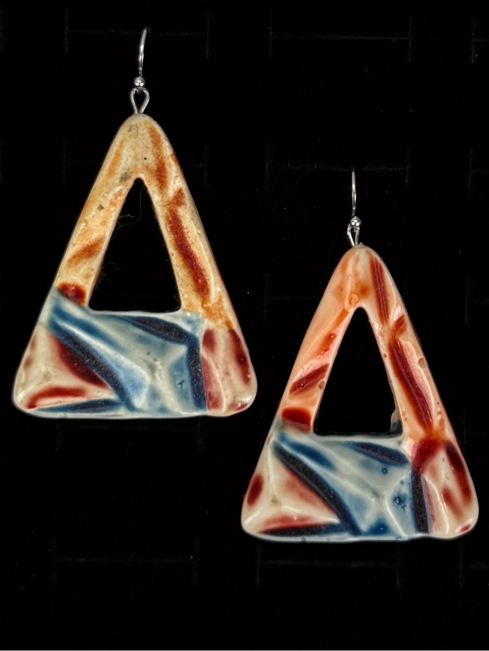 Vintage, colorful abstract triangle, bohemian pierced earrings